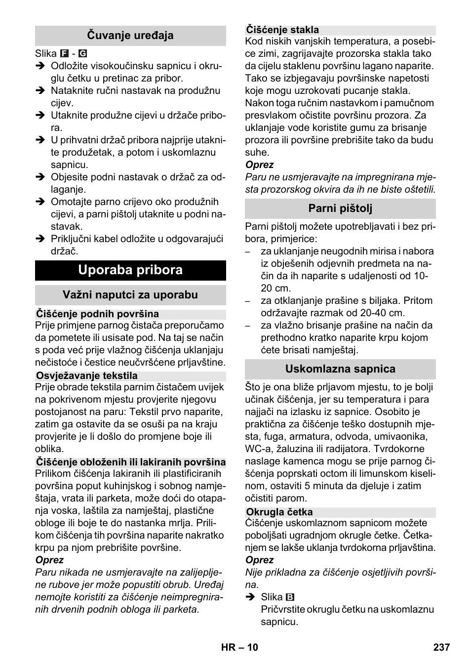 Uporaba pribora | Karcher SC 6-800 C User Manual | Page 237 / 326