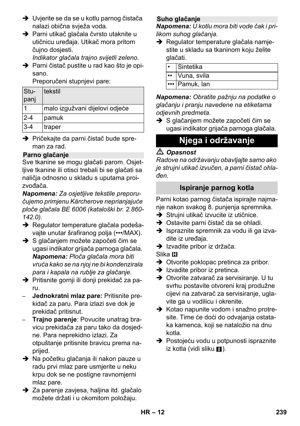 Njega i održavanje | Karcher SC 6-800 C User Manual | Page 239 / 326