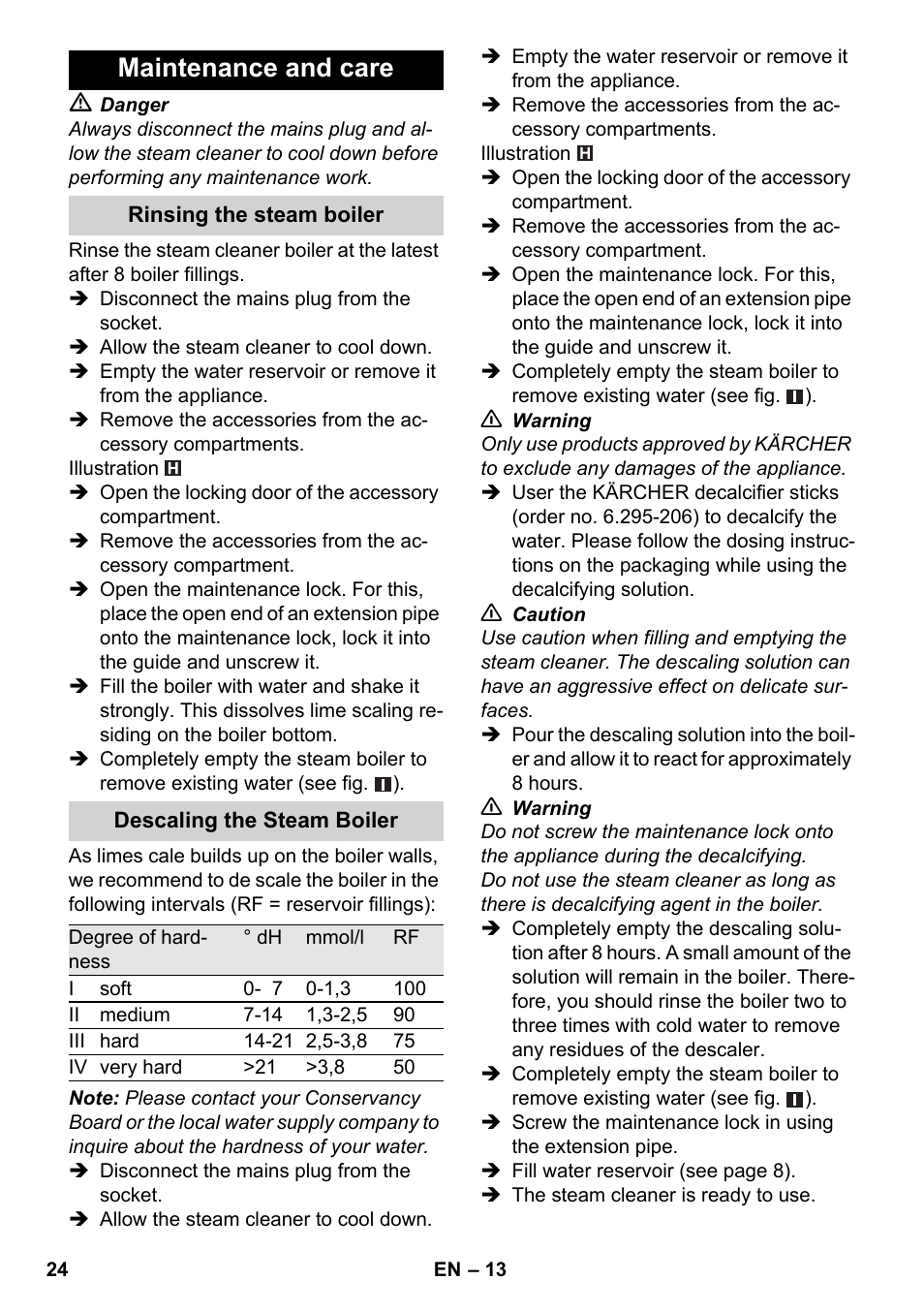 Maintenance and care | Karcher SC 6-800 C User Manual | Page 24 / 326