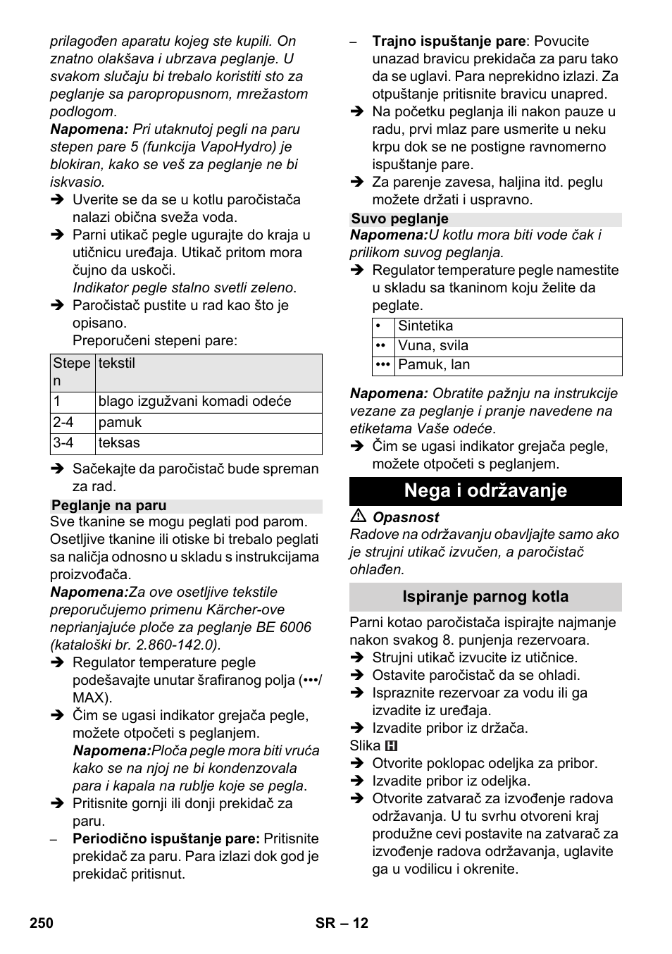 Nega i održavanje | Karcher SC 6-800 C User Manual | Page 250 / 326