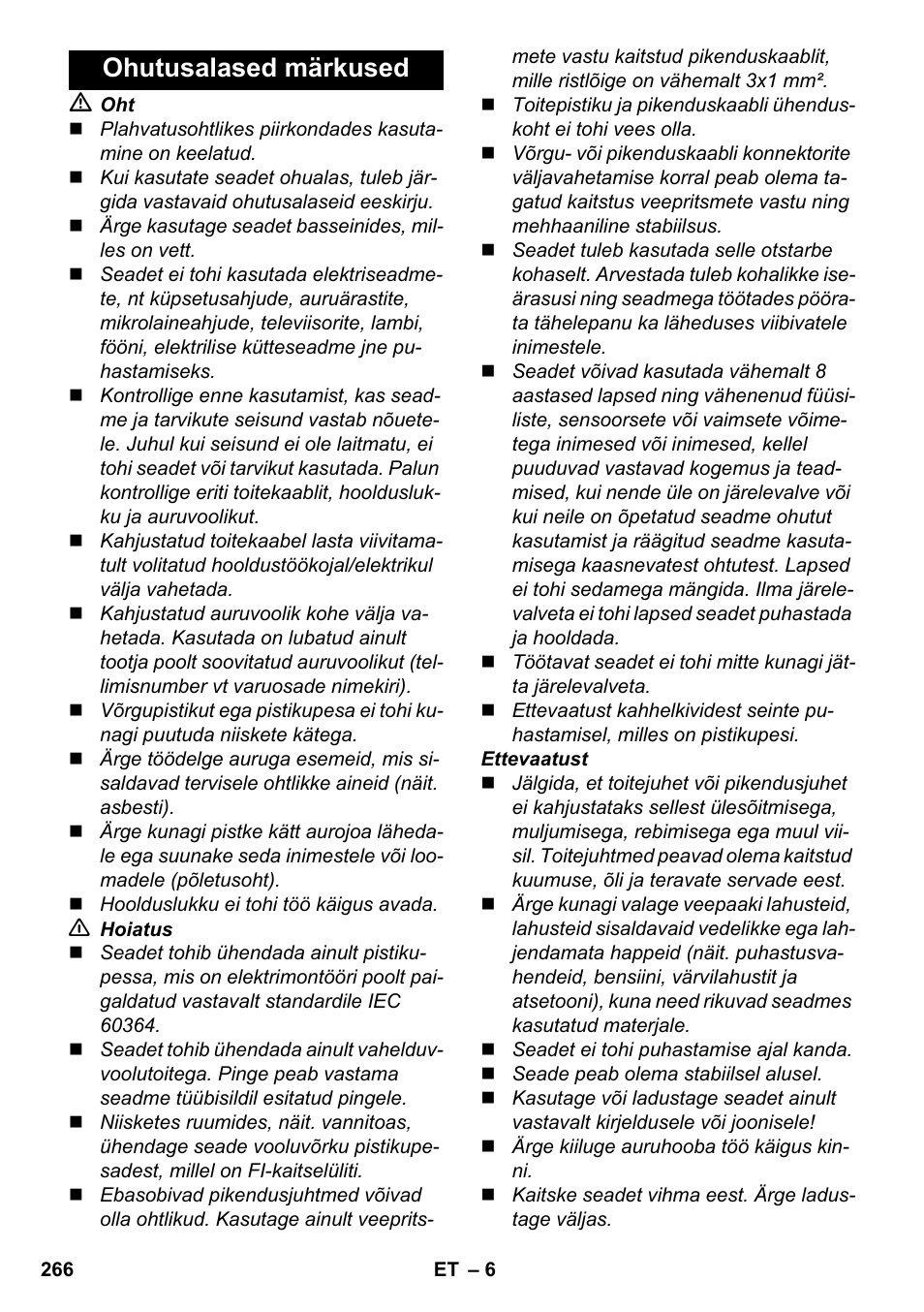 Ohutusalased märkused | Karcher SC 6-800 C User Manual | Page 266 / 326