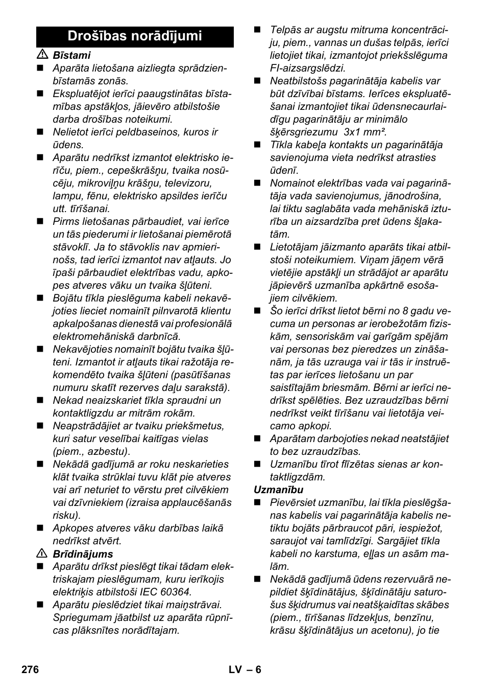 Drošības norādījumi | Karcher SC 6-800 C User Manual | Page 276 / 326
