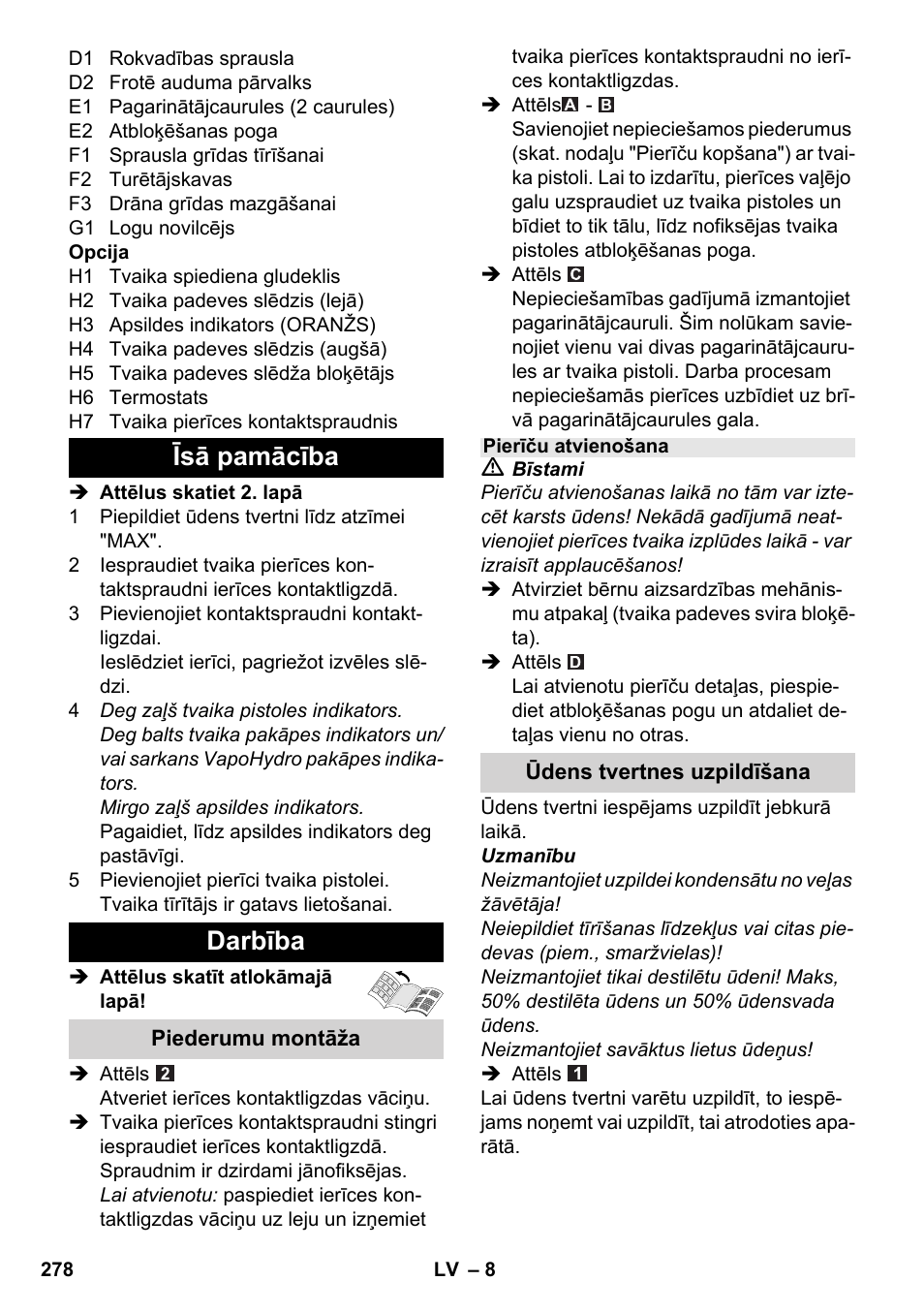 Īsā pamācība darbība | Karcher SC 6-800 C User Manual | Page 278 / 326