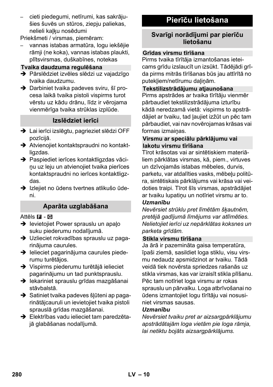 Pierīču lietošana | Karcher SC 6-800 C User Manual | Page 280 / 326