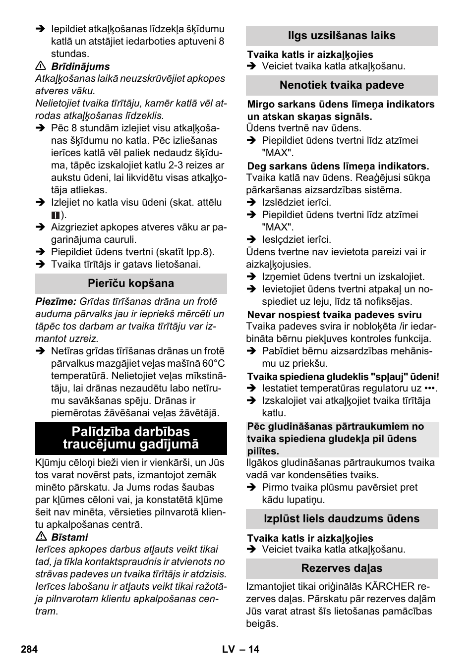 Palīdzība darbības traucējumu gadījumā | Karcher SC 6-800 C User Manual | Page 284 / 326
