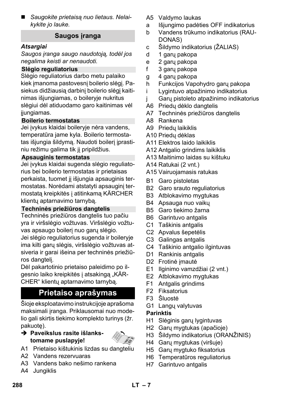 Prietaiso aprašymas | Karcher SC 6-800 C User Manual | Page 288 / 326