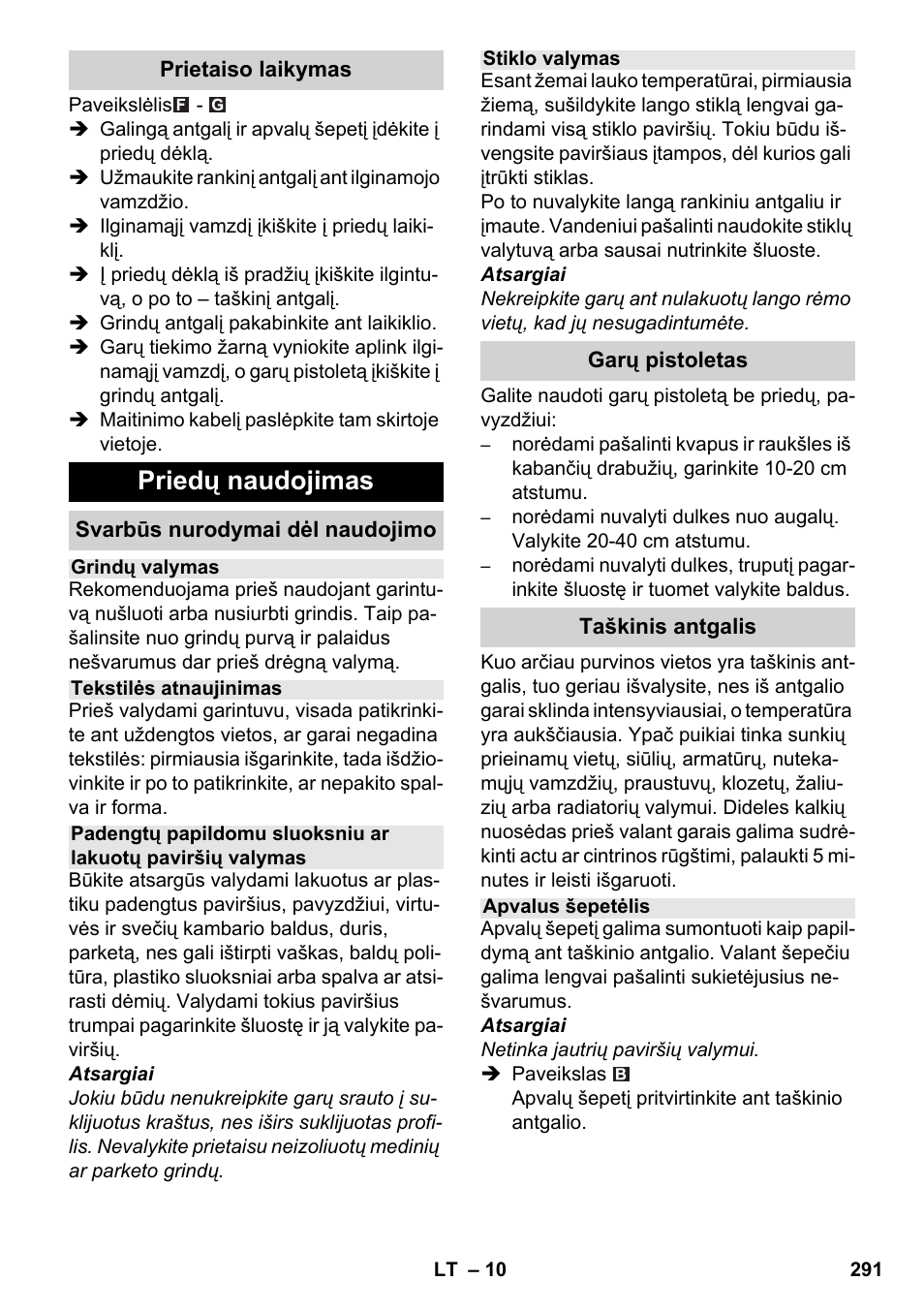 Priedų naudojimas | Karcher SC 6-800 C User Manual | Page 291 / 326