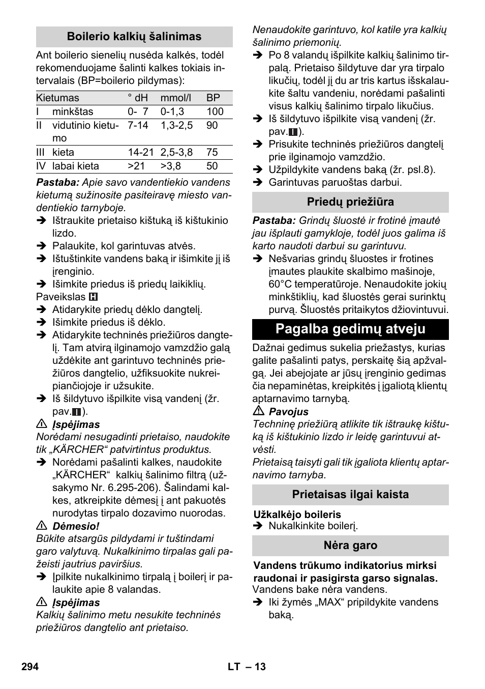 Pagalba gedimų atveju | Karcher SC 6-800 C User Manual | Page 294 / 326