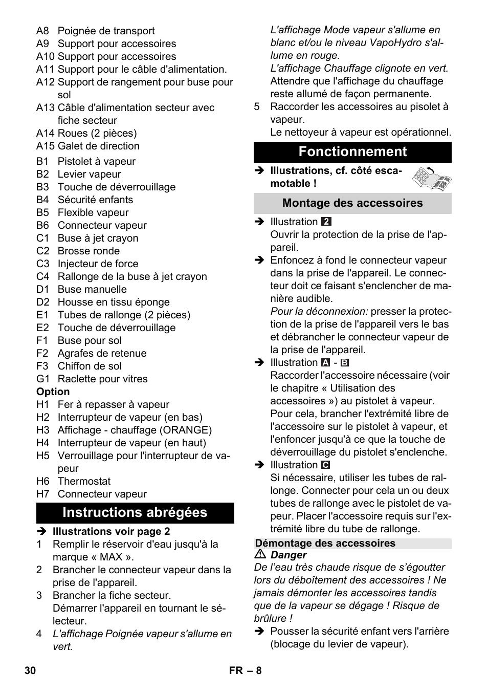 Instructions abrégées fonctionnement | Karcher SC 6-800 C User Manual | Page 30 / 326