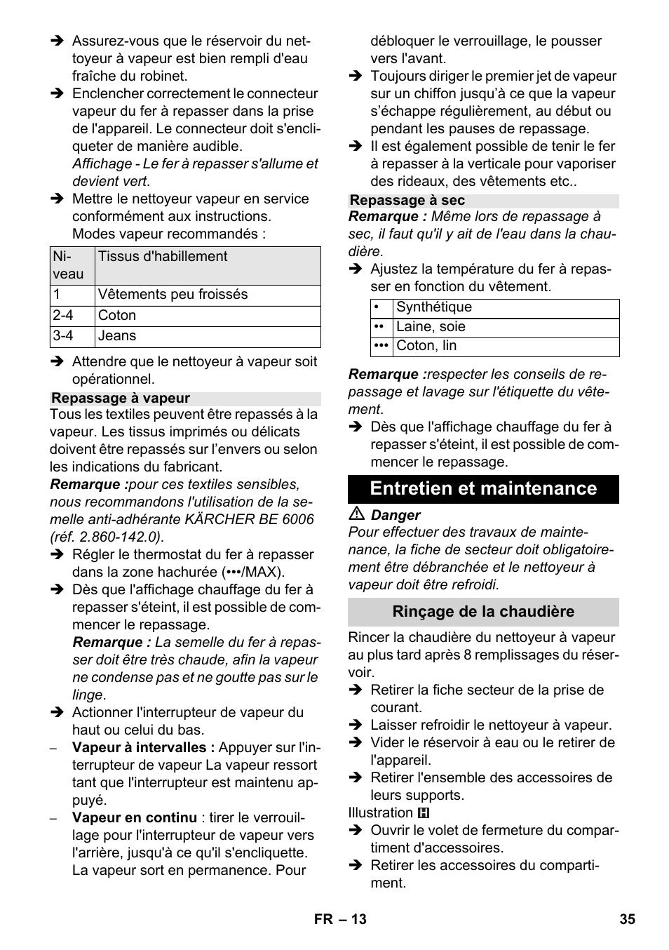 Entretien et maintenance | Karcher SC 6-800 C User Manual | Page 35 / 326