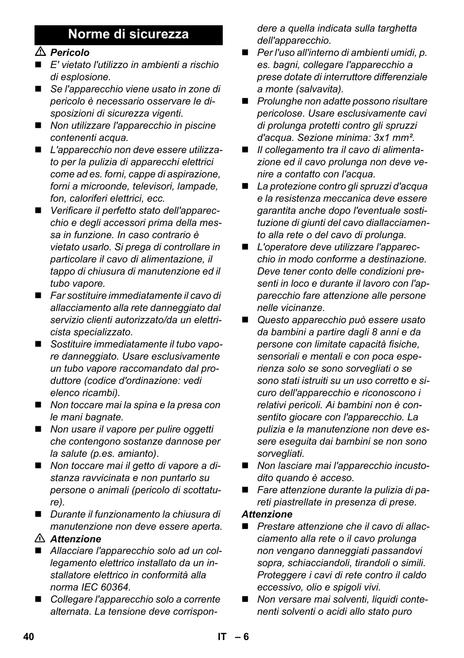 Norme di sicurezza | Karcher SC 6-800 C User Manual | Page 40 / 326