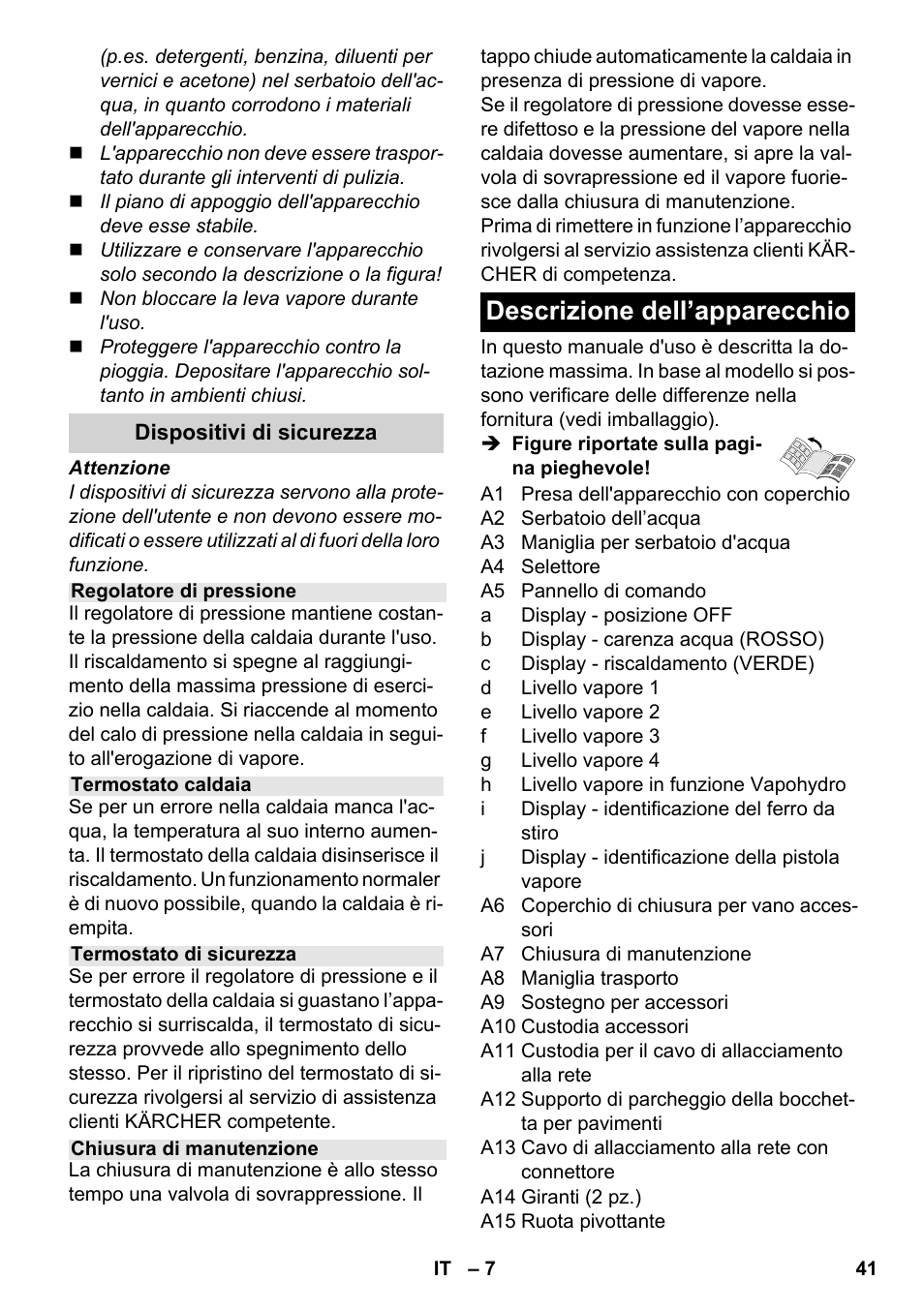 Descrizione dell’apparecchio | Karcher SC 6-800 C User Manual | Page 41 / 326