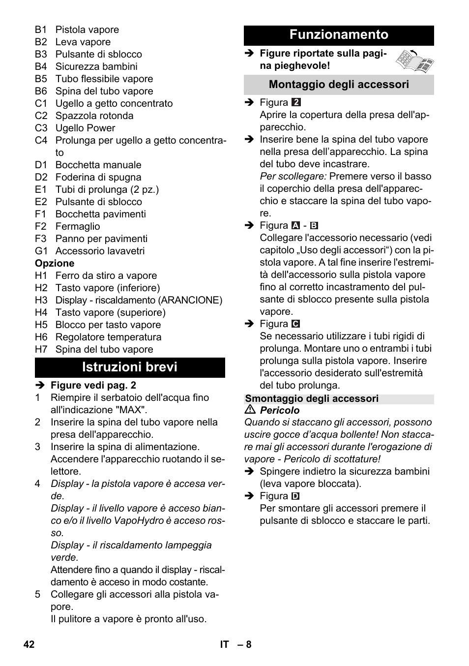 Istruzioni brevi funzionamento | Karcher SC 6-800 C User Manual | Page 42 / 326