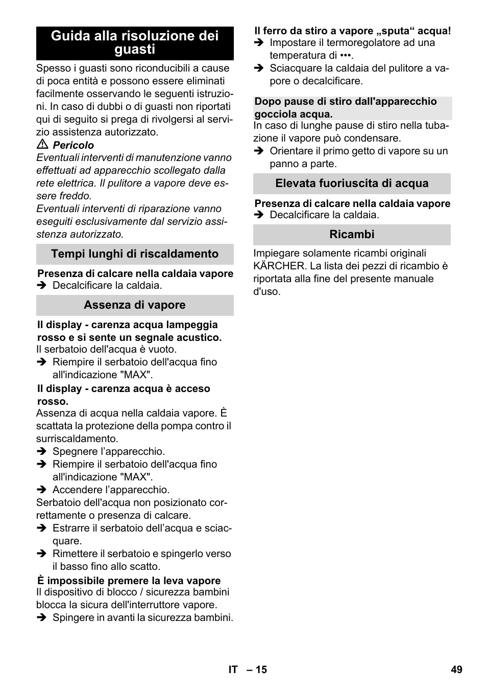 Guida alla risoluzione dei guasti | Karcher SC 6-800 C User Manual | Page 49 / 326