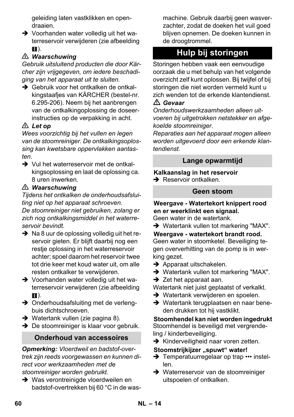 Hulp bij storingen | Karcher SC 6-800 C User Manual | Page 60 / 326