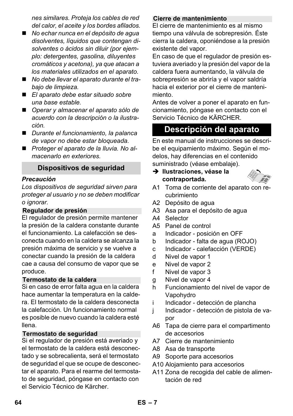 Descripción del aparato | Karcher SC 6-800 C User Manual | Page 64 / 326