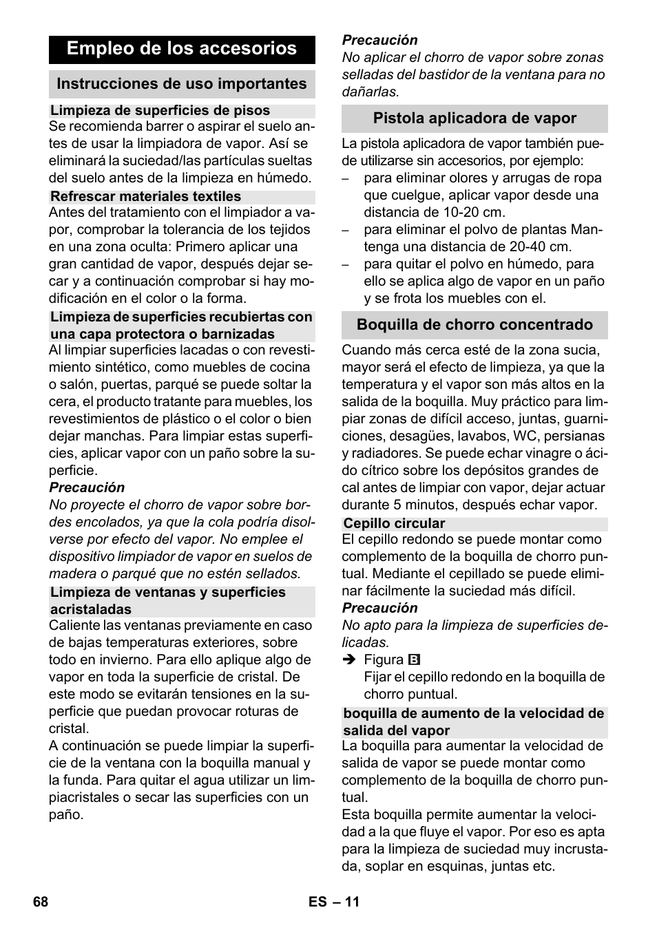 Empleo de los accesorios | Karcher SC 6-800 C User Manual | Page 68 / 326