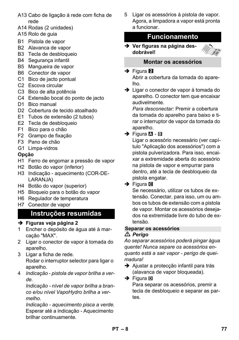 Instruções resumidas funcionamento | Karcher SC 6-800 C User Manual | Page 77 / 326