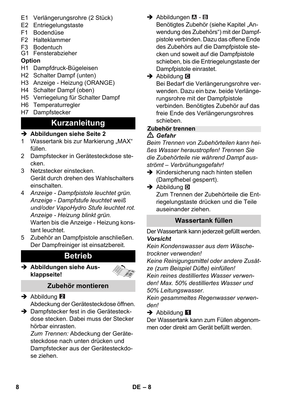 Kurzanleitung betrieb | Karcher SC 6-800 C User Manual | Page 8 / 326