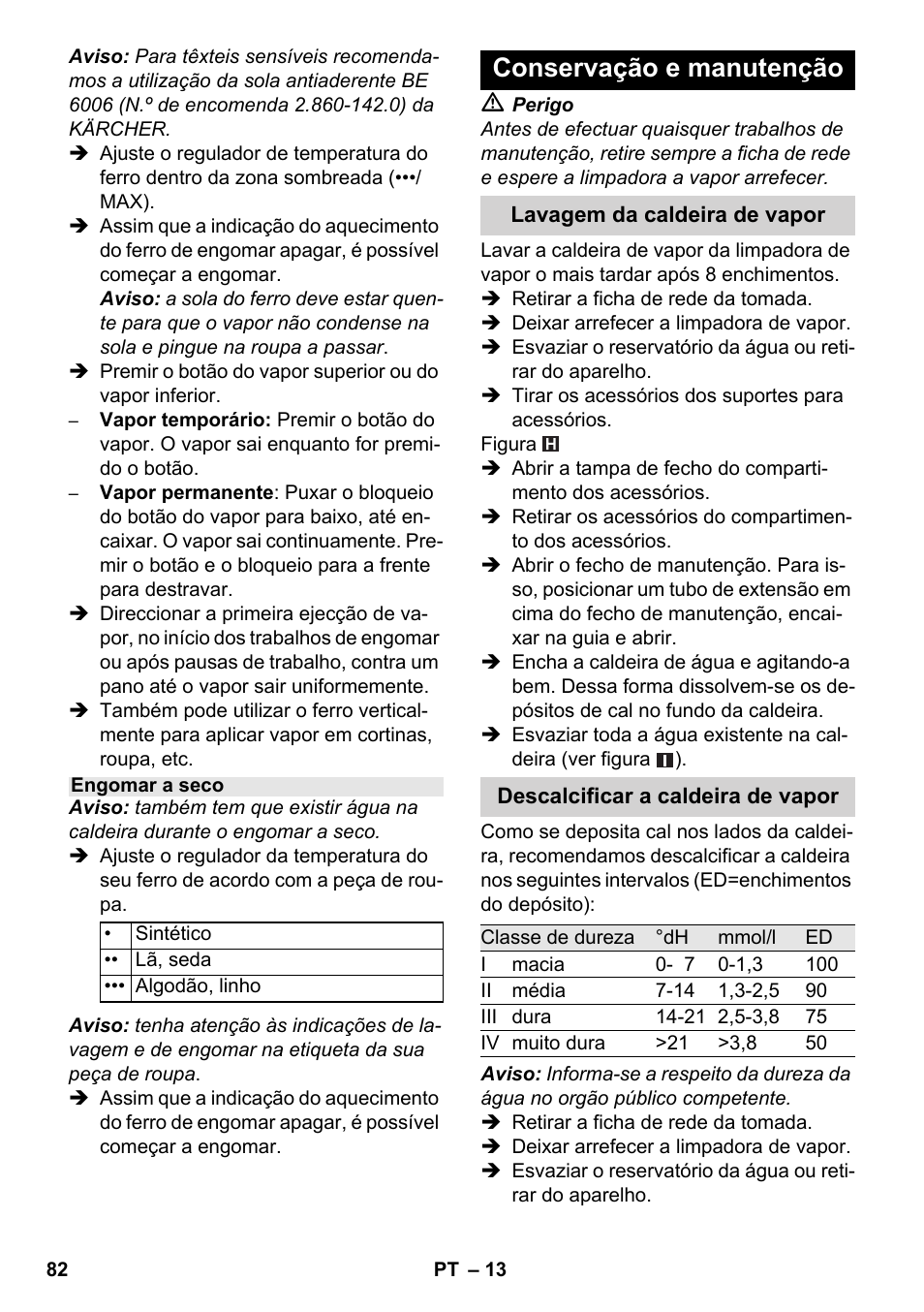 Conservação e manutenção | Karcher SC 6-800 C User Manual | Page 82 / 326