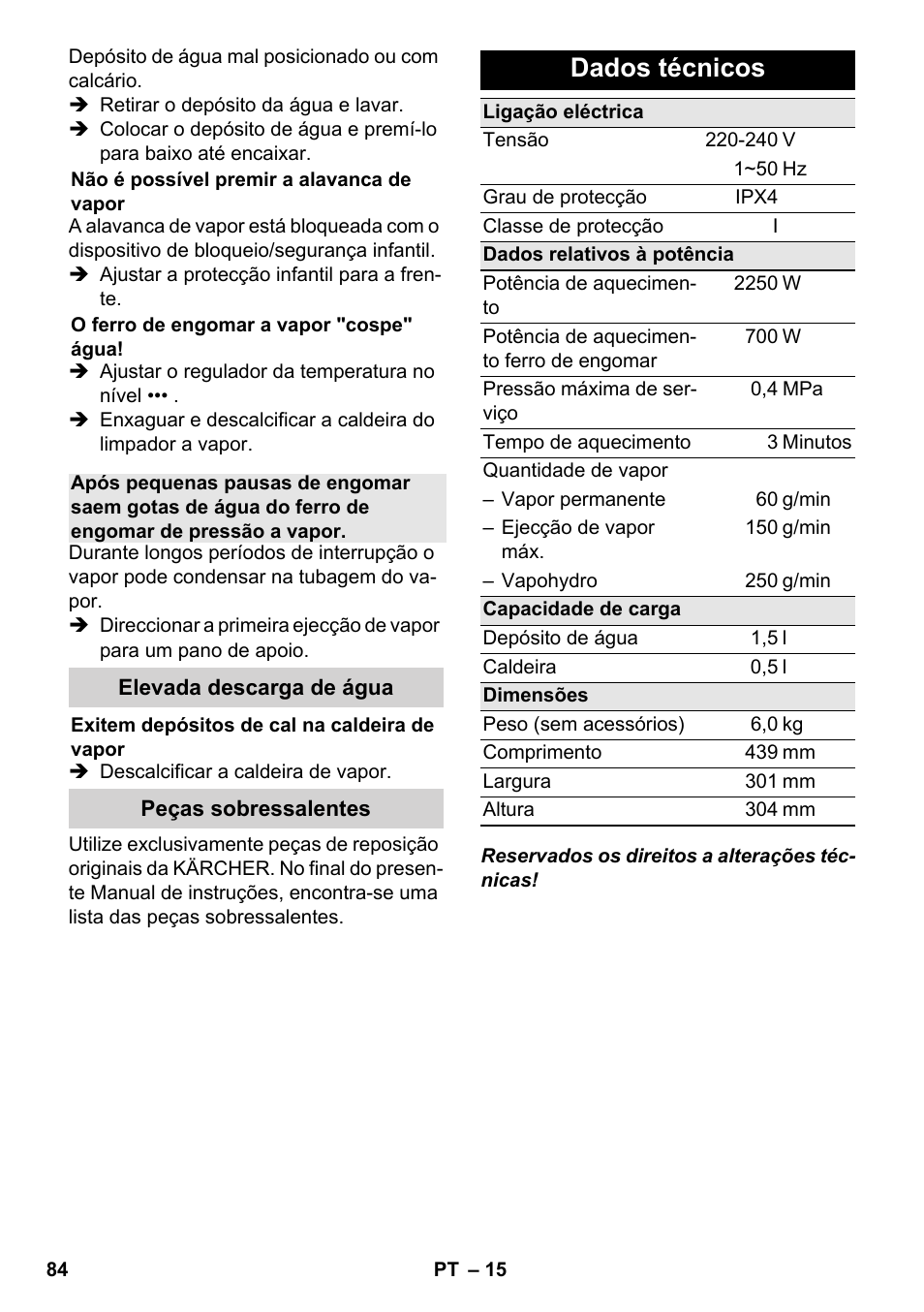 Dados técnicos | Karcher SC 6-800 C User Manual | Page 84 / 326