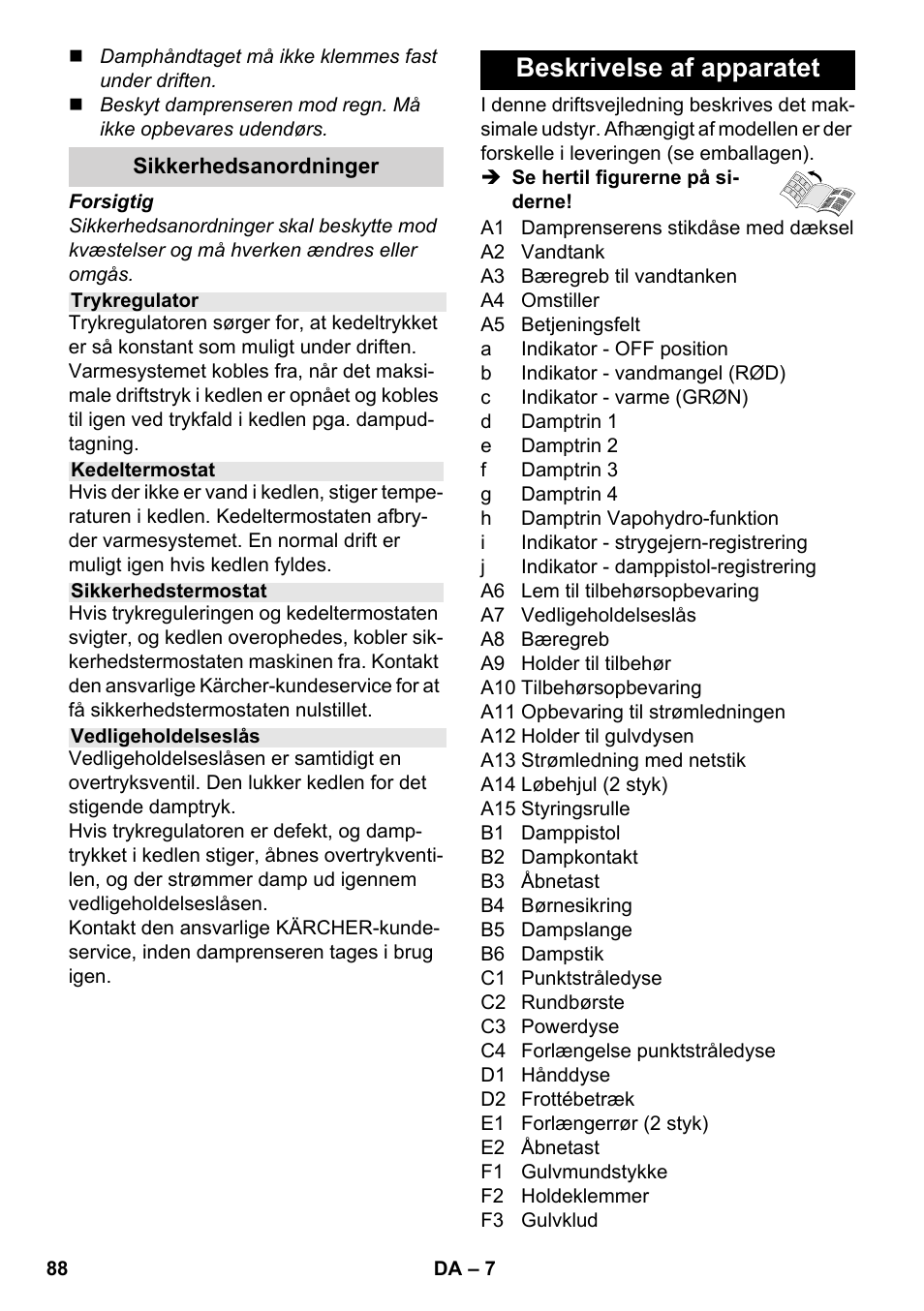 Beskrivelse af apparatet | Karcher SC 6-800 C User Manual | Page 88 / 326