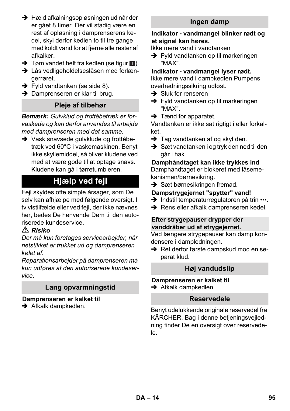 Hjælp ved fejl | Karcher SC 6-800 C User Manual | Page 95 / 326