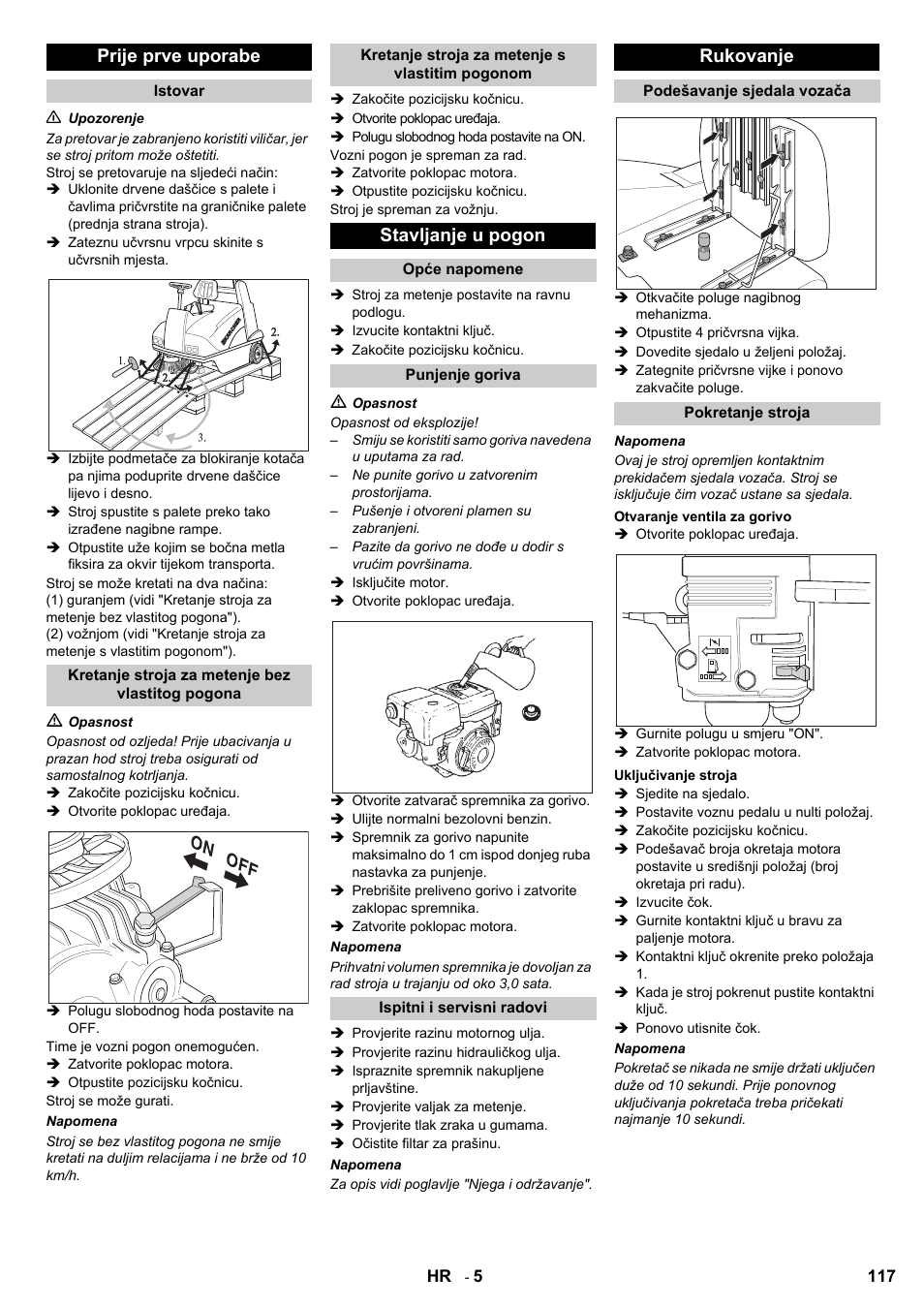 Prije prve uporabe, Stavljanje u pogon, Rukovanje | Karcher KMR 1250 Lpg User Manual | Page 117 / 144