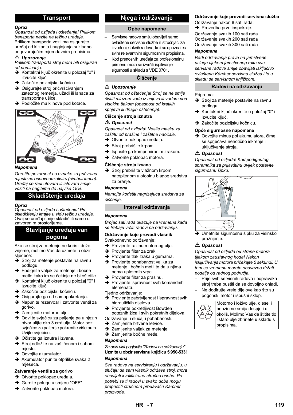 Njega i održavanje | Karcher KMR 1250 Lpg User Manual | Page 119 / 144