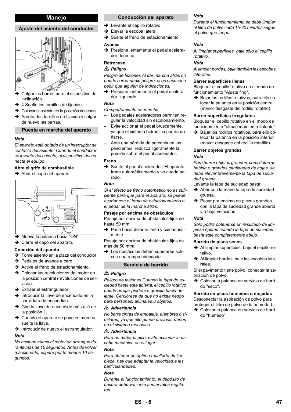 Manejo | Karcher KMR 1250 Lpg User Manual | Page 47 / 144