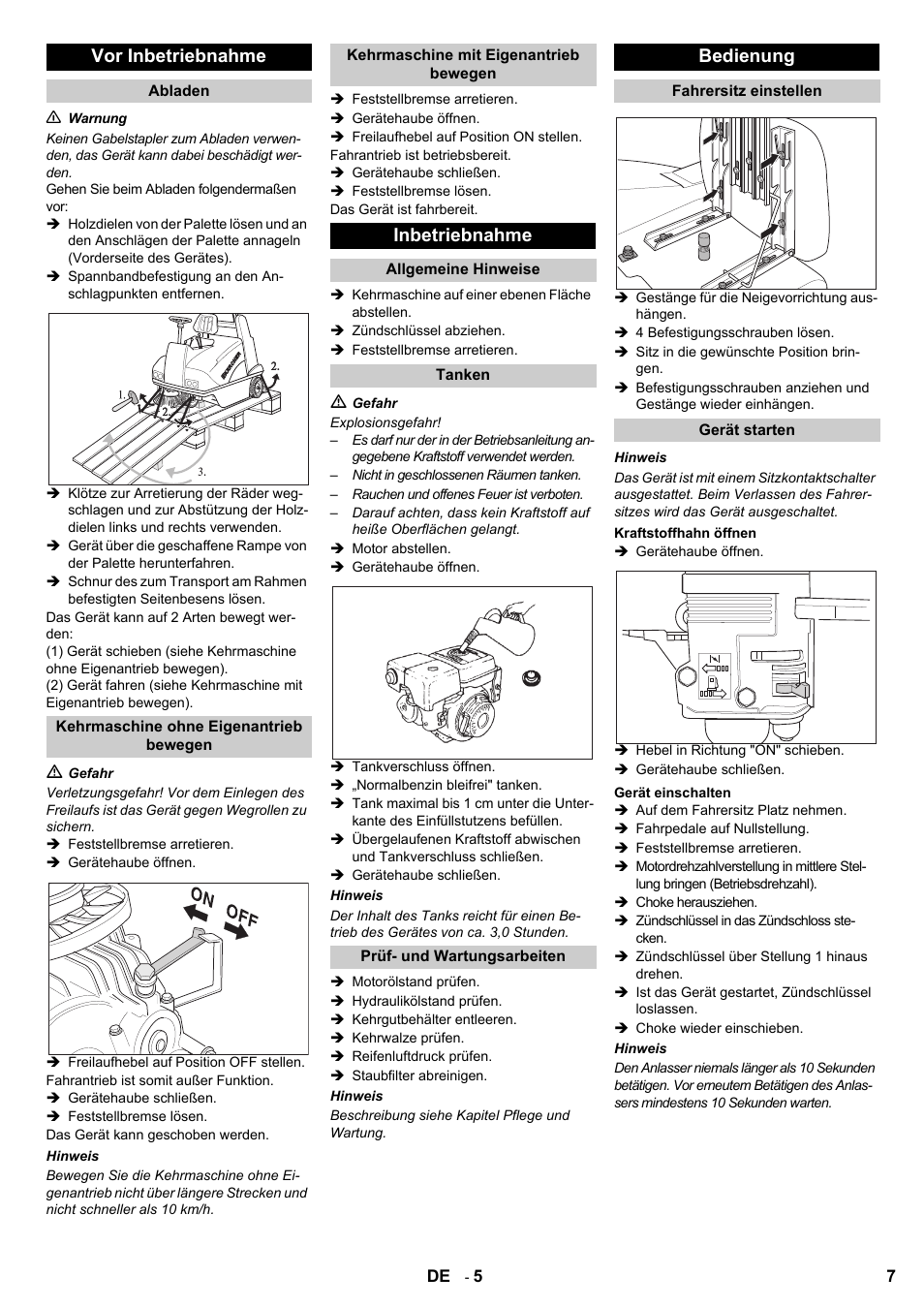 Vor inbetriebnahme, Inbetriebnahme, Bedienung | Karcher KMR 1250 Lpg User Manual | Page 7 / 144