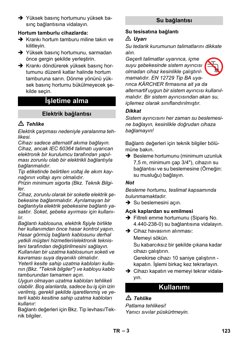 Işletime alma, Kullanımı | Karcher Xpert HD 7140 X User Manual | Page 123 / 276