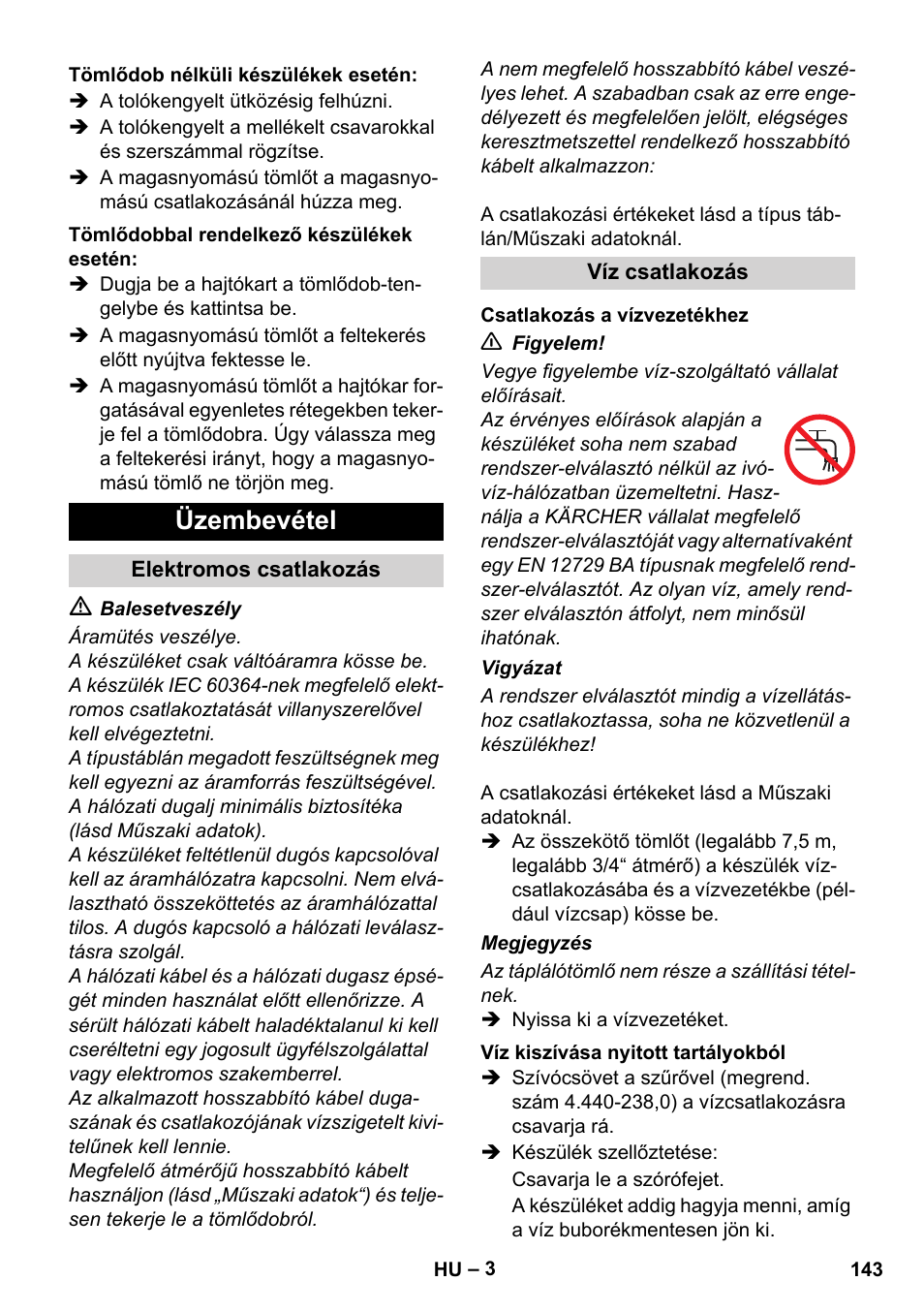 Üzembevétel | Karcher Xpert HD 7140 X User Manual | Page 143 / 276