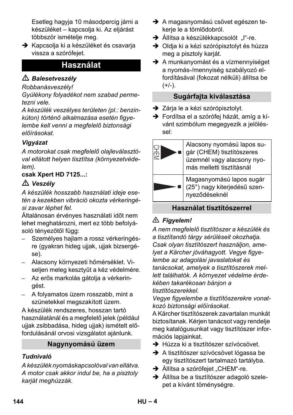 Használat | Karcher Xpert HD 7140 X User Manual | Page 144 / 276