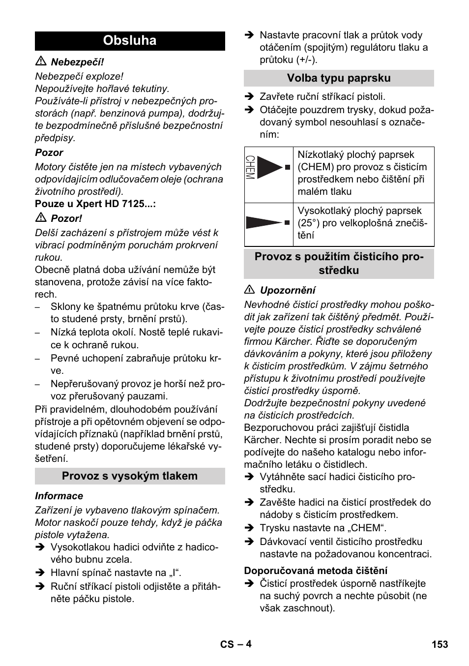 Obsluha | Karcher Xpert HD 7140 X User Manual | Page 153 / 276