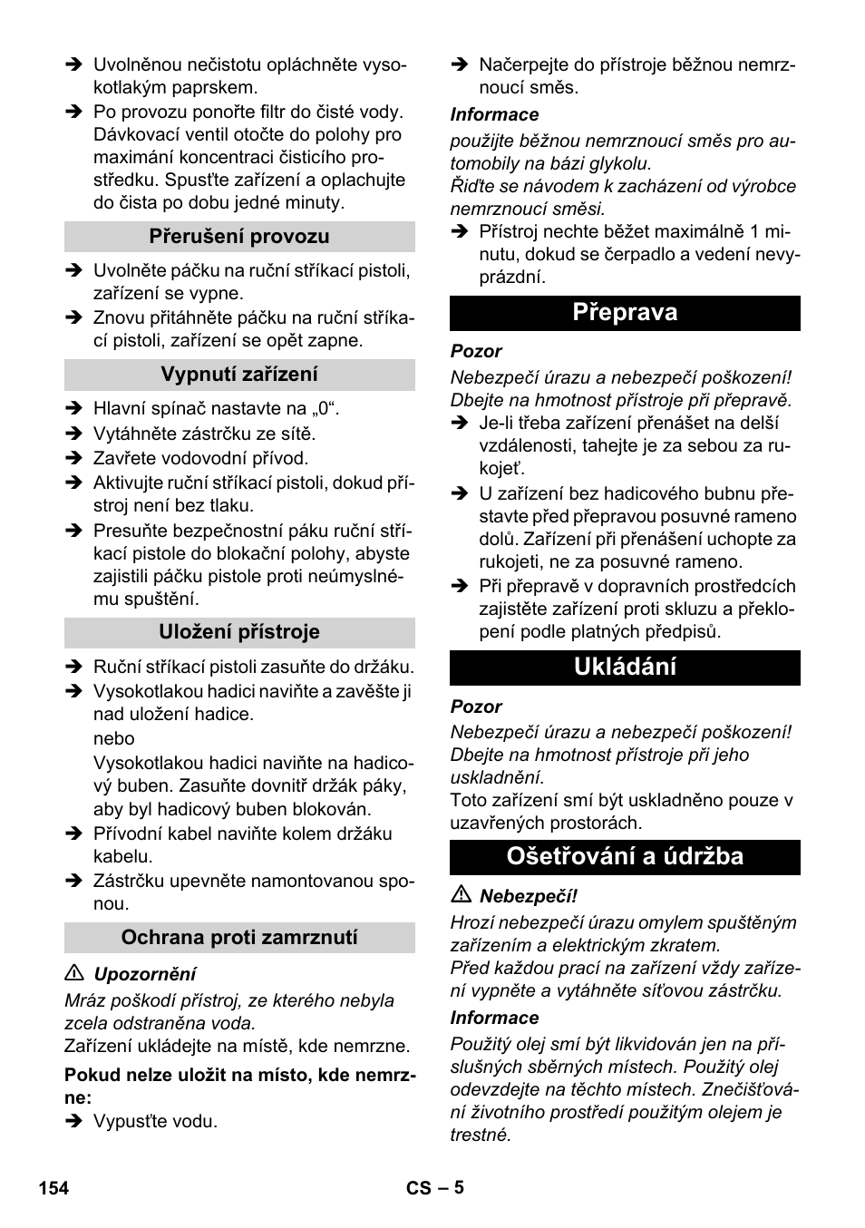 Přeprava ukládání ošetřování a údržba | Karcher Xpert HD 7140 X User Manual | Page 154 / 276