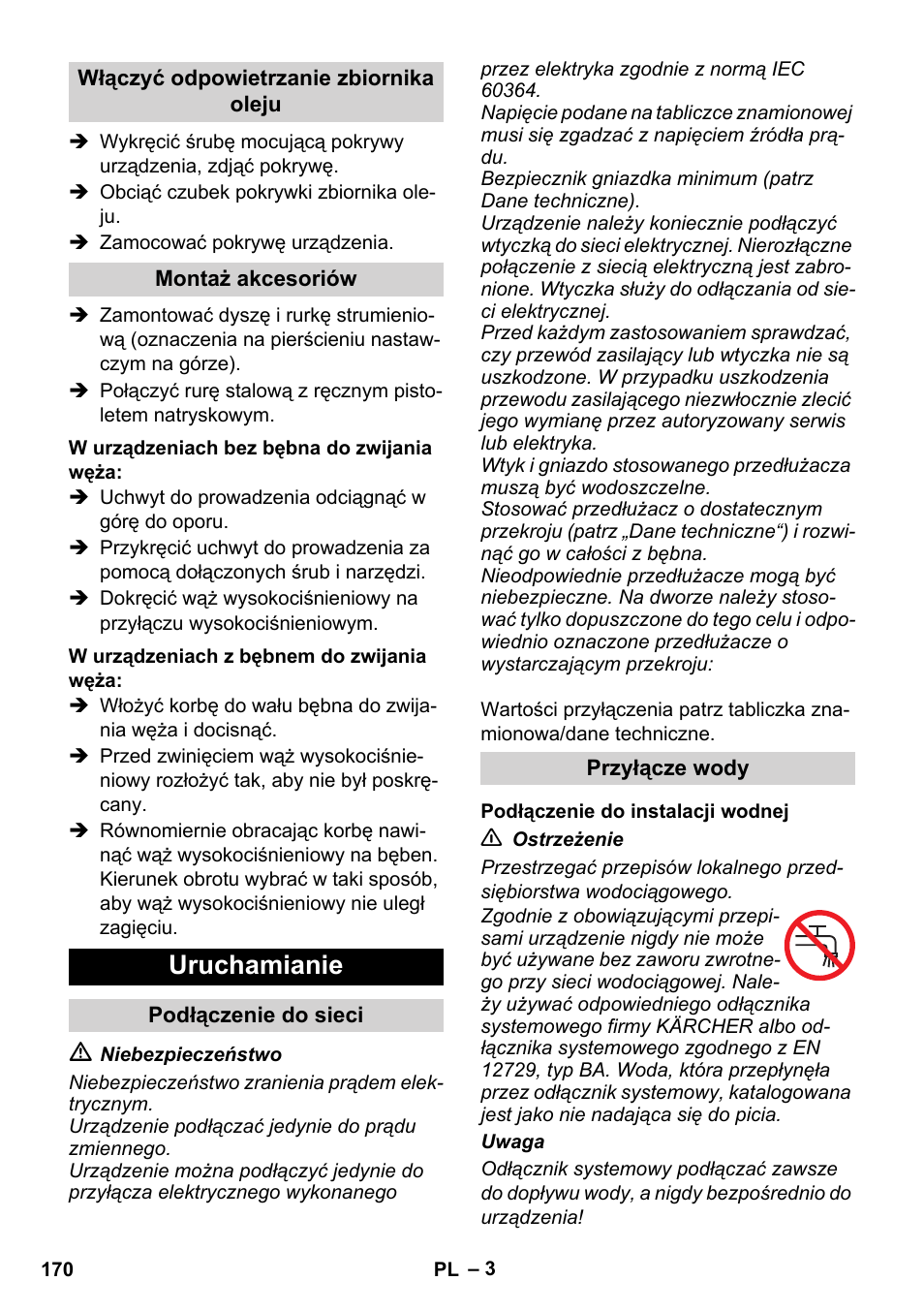 Uruchamianie | Karcher Xpert HD 7140 X User Manual | Page 170 / 276