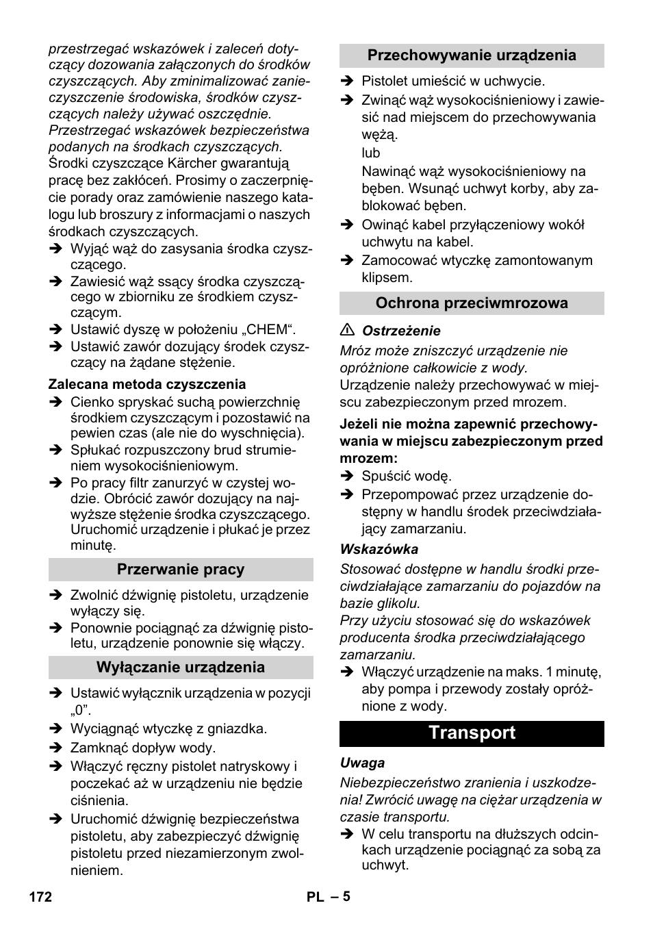 Transport | Karcher Xpert HD 7140 X User Manual | Page 172 / 276