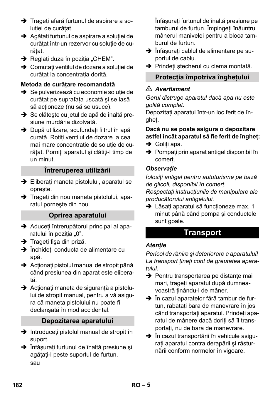 Transport | Karcher Xpert HD 7140 X User Manual | Page 182 / 276