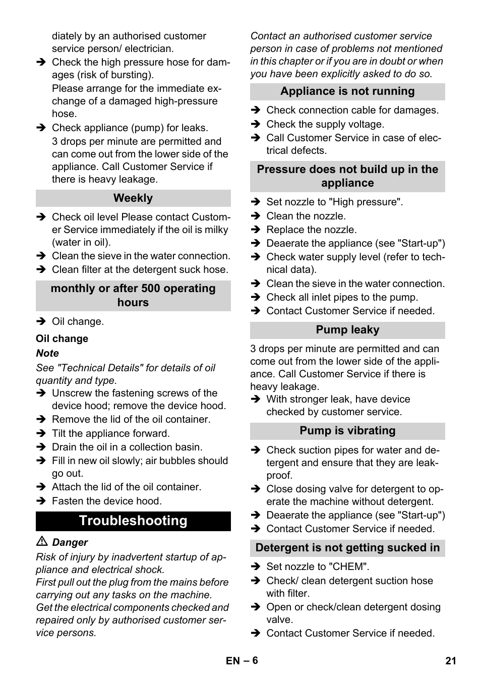 Troubleshooting | Karcher Xpert HD 7140 X User Manual | Page 21 / 276