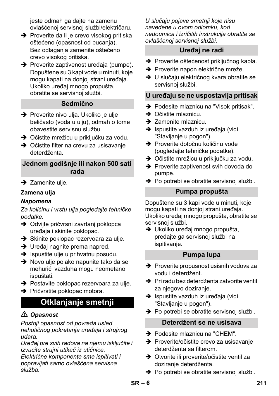 Otklanjanje smetnji | Karcher Xpert HD 7140 X User Manual | Page 211 / 276