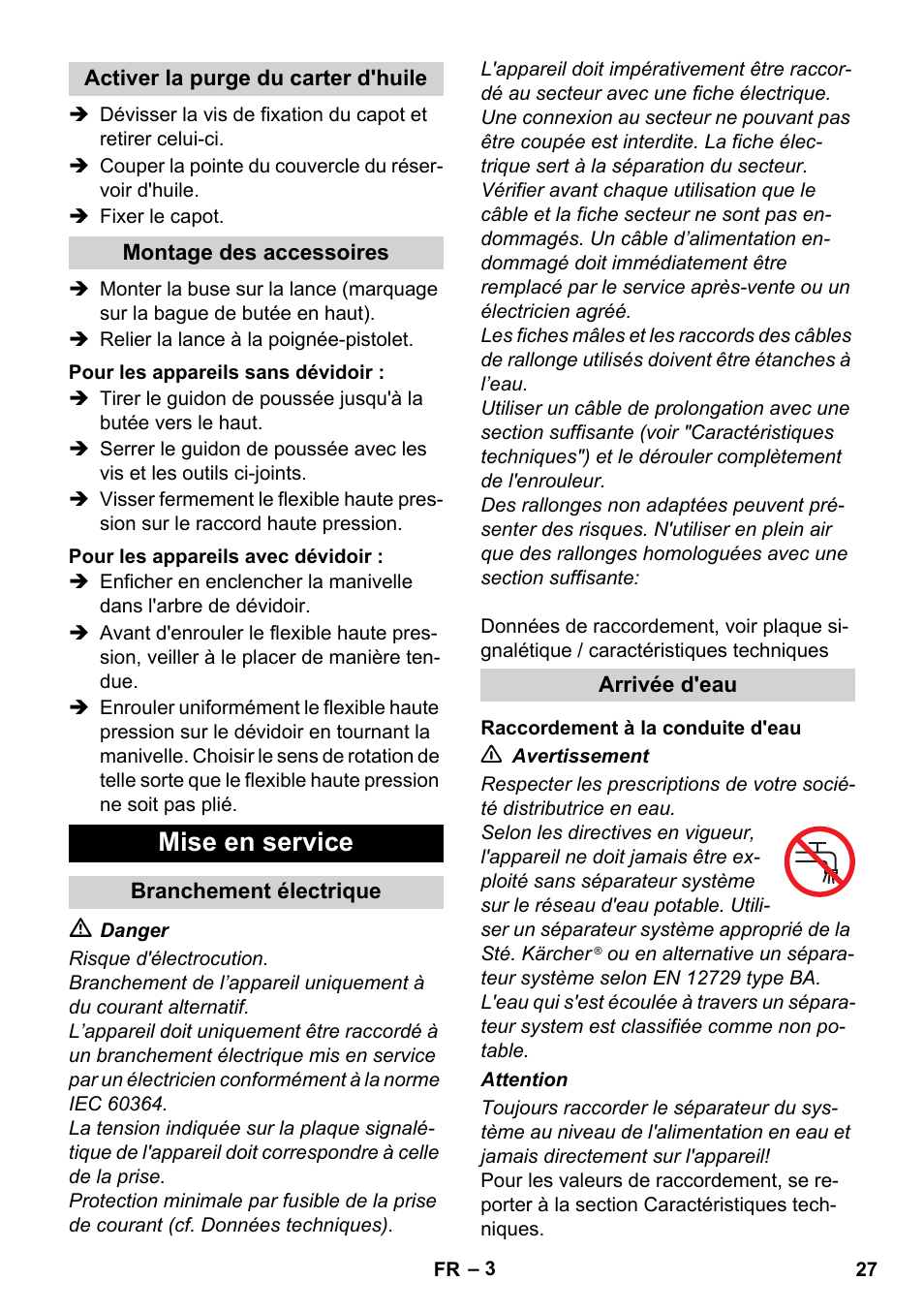 Mise en service | Karcher Xpert HD 7140 X User Manual | Page 27 / 276