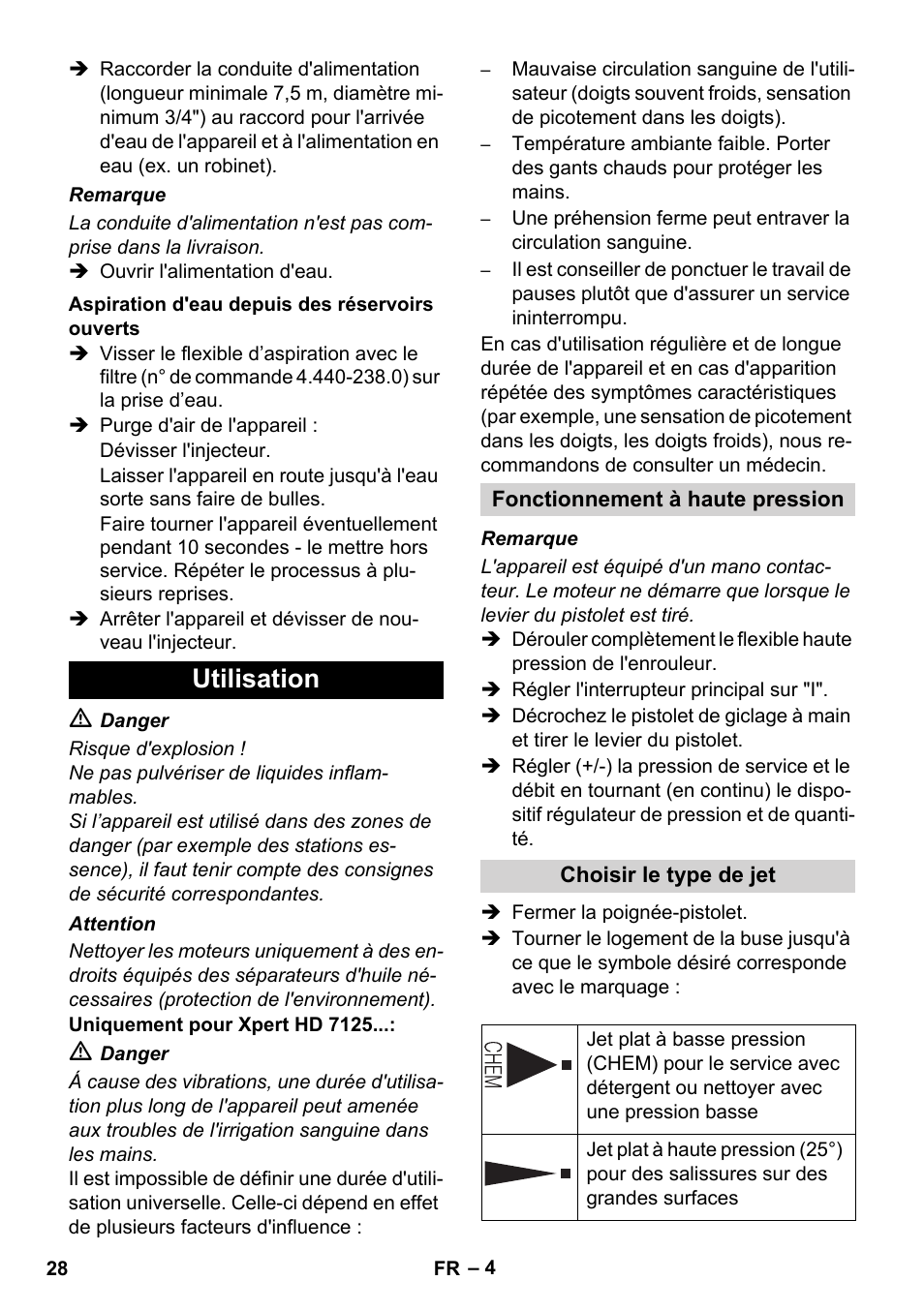 Utilisation | Karcher Xpert HD 7140 X User Manual | Page 28 / 276