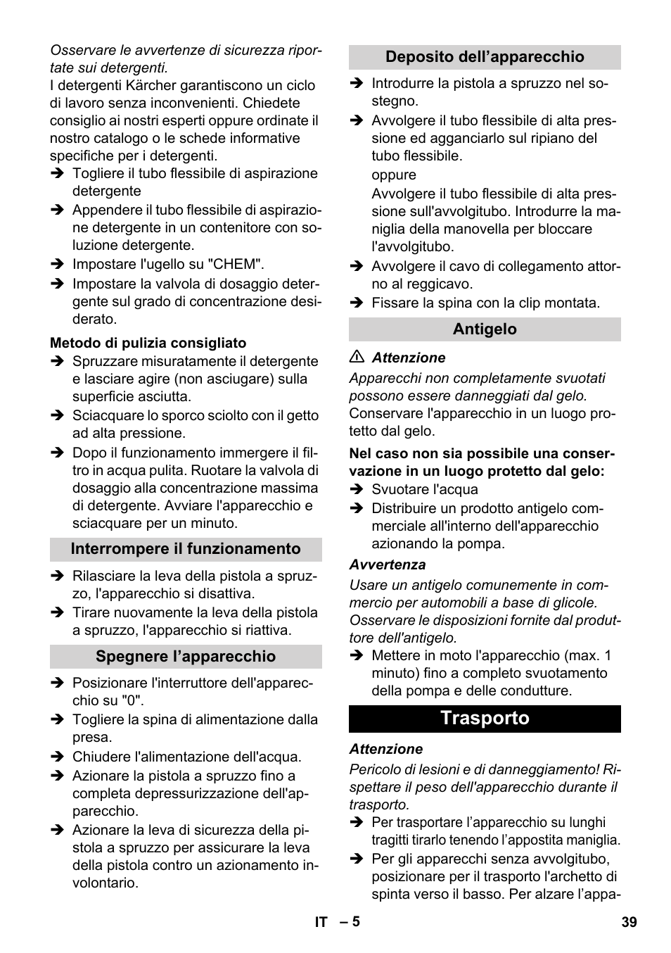 Trasporto | Karcher Xpert HD 7140 X User Manual | Page 39 / 276