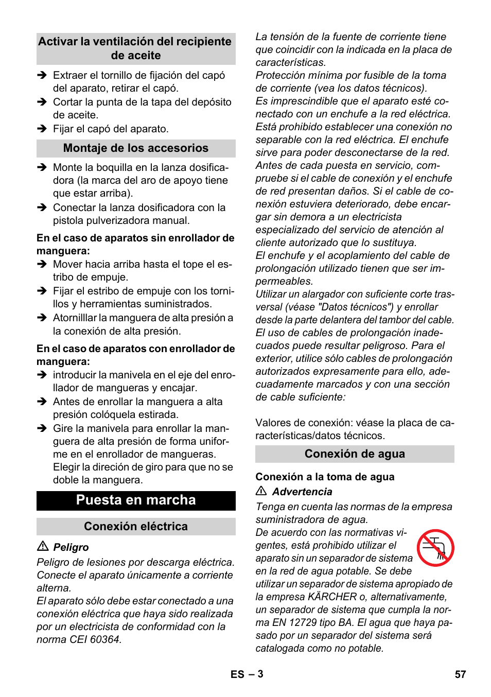 Puesta en marcha | Karcher Xpert HD 7140 X User Manual | Page 57 / 276