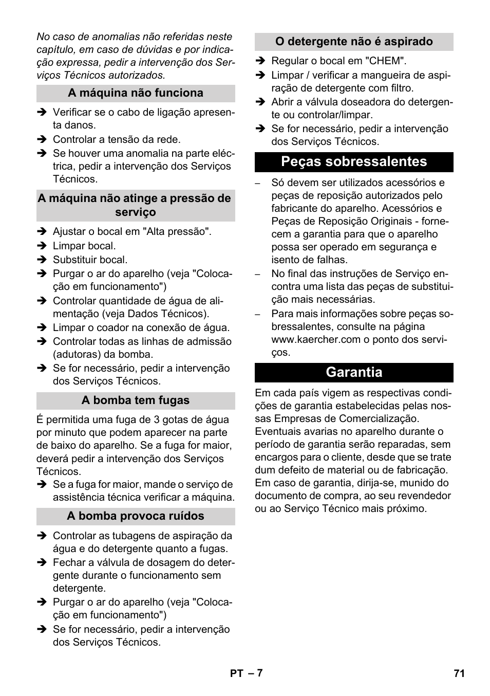 Peças sobressalentes garantia | Karcher Xpert HD 7140 X User Manual | Page 71 / 276