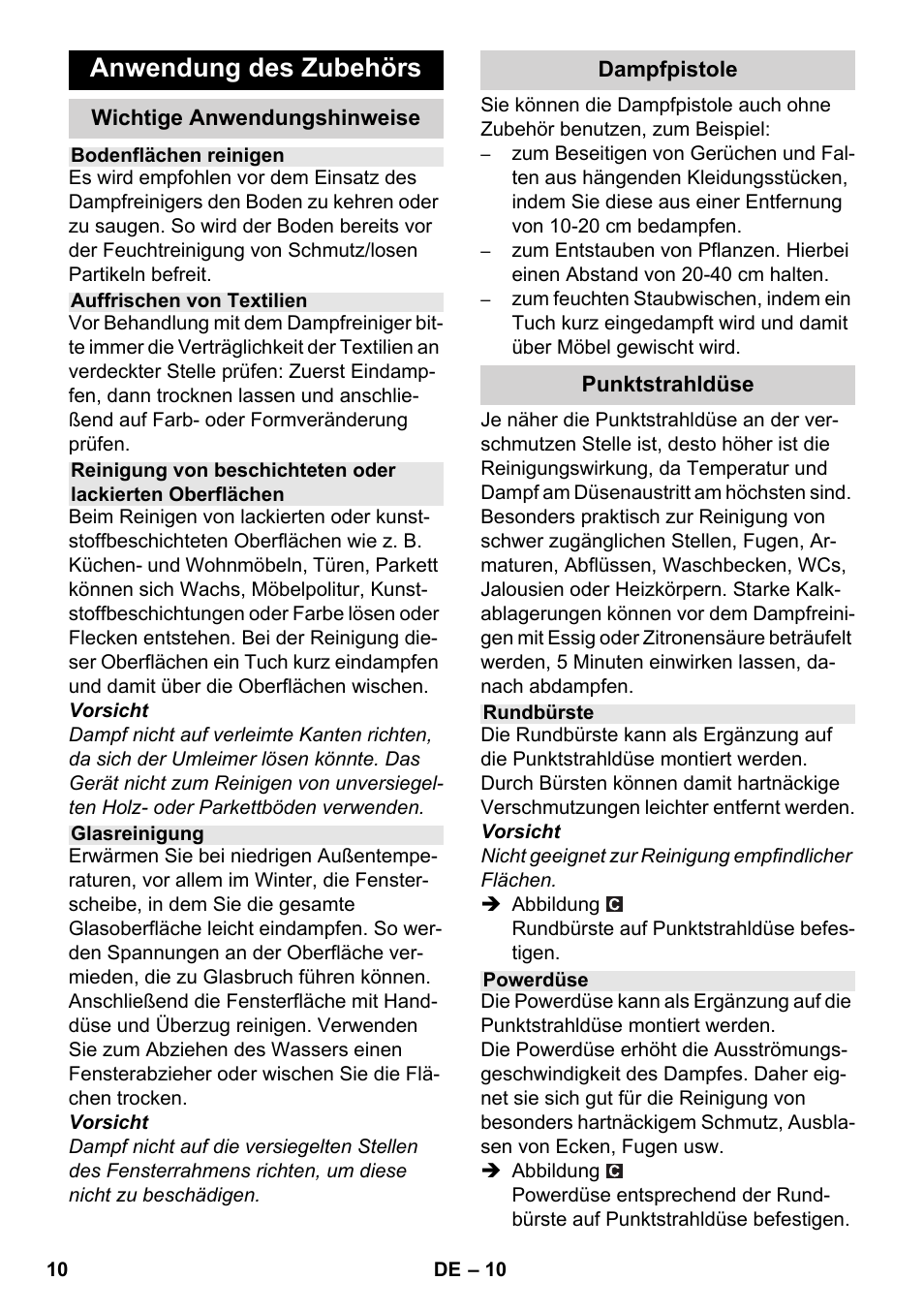 Anwendung des zubehörs | Karcher SC 3-000 User Manual | Page 10 / 246