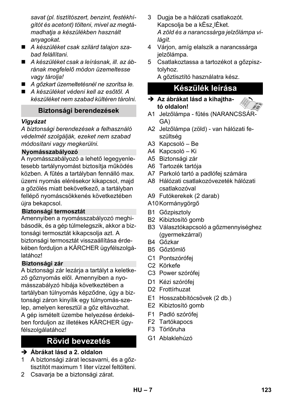 Rövid bevezetés készülék leírása | Karcher SC 3-000 User Manual | Page 123 / 246