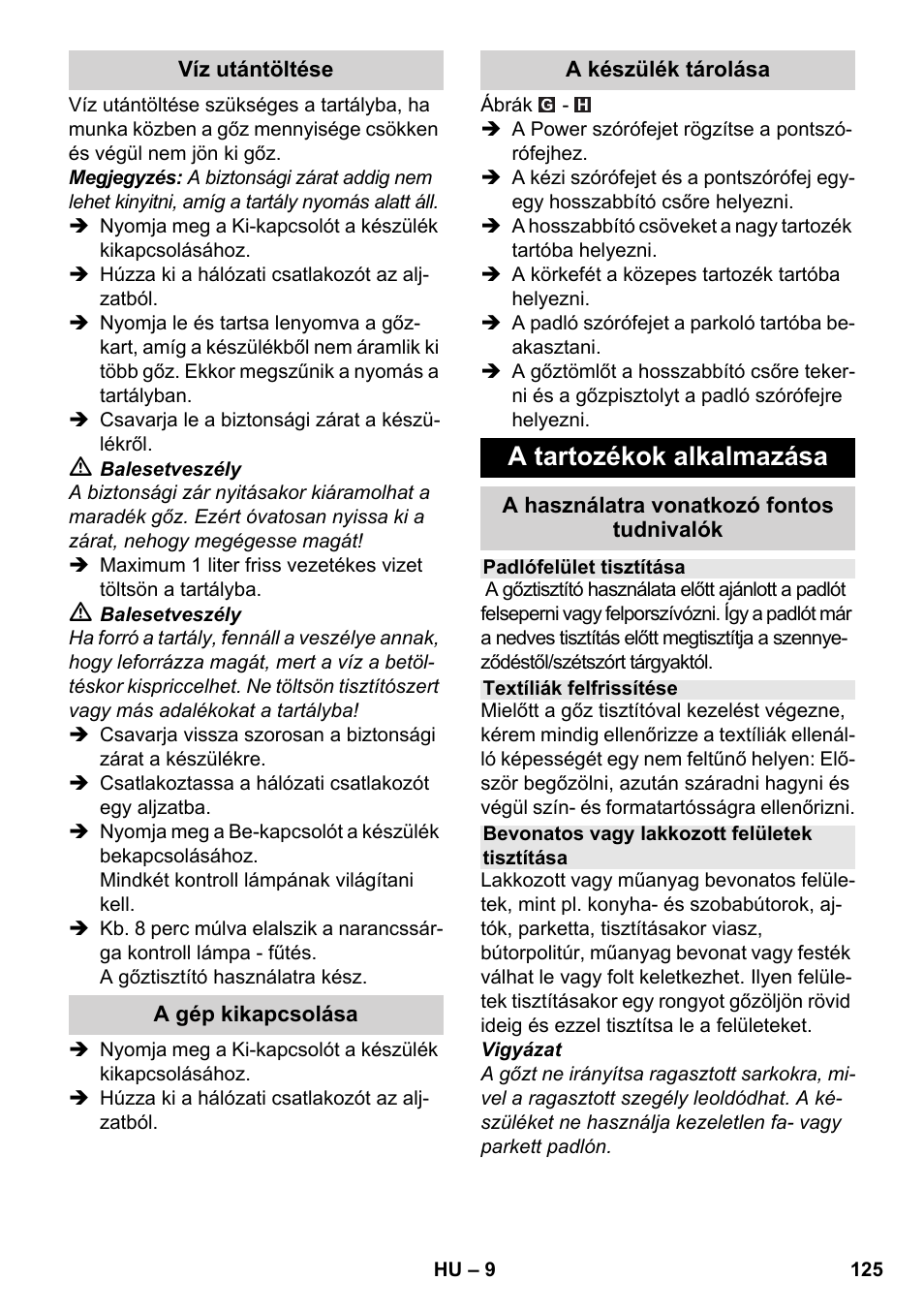 A tartozékok alkalmazása | Karcher SC 3-000 User Manual | Page 125 / 246