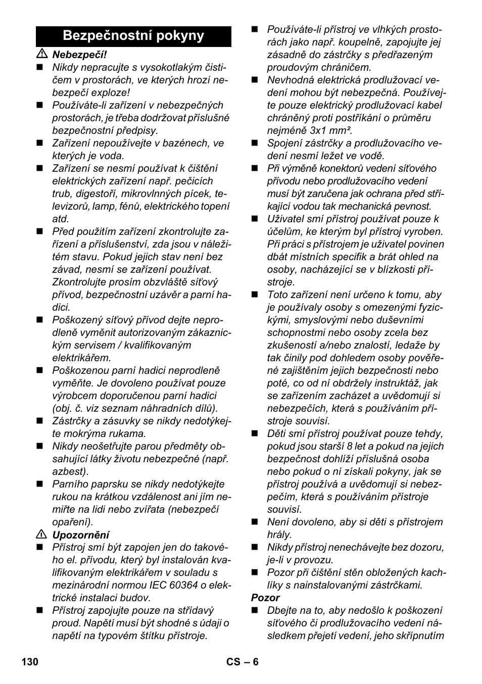 Bezpečnostní pokyny | Karcher SC 3-000 User Manual | Page 130 / 246